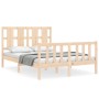 Double bed frame with solid wood headboard by , Beds and slatted bases - Ref: Foro24-3192206, Price: 144,27 €, Discount: %