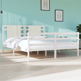 Massives Bettgestell aus weißem Kiefernholz, 150 x 200 cm von , Betten und Lattenroste - Ref: Foro24-3104289, Preis: 156,65 €...