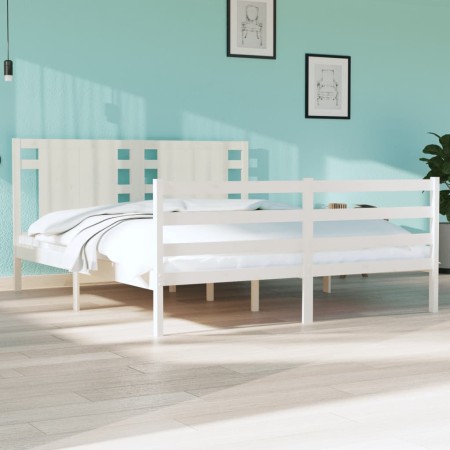 Massives Bettgestell aus weißem Kiefernholz, 150 x 200 cm von , Betten und Lattenroste - Ref: Foro24-3104289, Preis: 156,65 €...