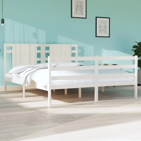 Solid white pine wood bed frame 150x200 cm by , Beds and slatted bases - Ref: Foro24-3104289, Price: 154,70 €, Discount: %