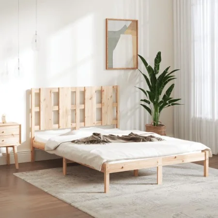 Solid wood double bed frame 135x190 cm by , Beds and slatted bases - Ref: Foro24-3105575, Price: 135,27 €, Discount: %