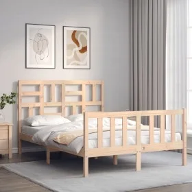 Double bed frame with solid wood headboard by , Beds and slatted bases - Ref: Foro24-3193051, Price: 143,58 €, Discount: %