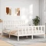 Double bed frame with white solid wood headboard by , Beds and slatted bases - Ref: Foro24-3192497, Price: 158,58 €, Discount: %