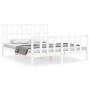 Double bed frame with white solid wood headboard by , Beds and slatted bases - Ref: Foro24-3192497, Price: 160,72 €, Discount: %