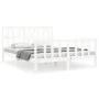 Double bed frame with white solid wood headboard by , Beds and slatted bases - Ref: Foro24-3192497, Price: 158,58 €, Discount: %