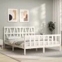 Double bed frame with white solid wood headboard by , Beds and slatted bases - Ref: Foro24-3192497, Price: 158,58 €, Discount: %