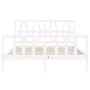 Double bed frame with white solid wood headboard by , Beds and slatted bases - Ref: Foro24-3192497, Price: 158,58 €, Discount: %