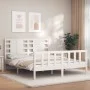 Estructura de cama matrimonio con cabecero madera maciza blanco de , Camas y somieres - Ref: Foro24-3192822, Precio: 156,74 €...