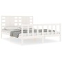 Double bed frame with white solid wood headboard by , Beds and slatted bases - Ref: Foro24-3192822, Price: 158,78 €, Discount: %
