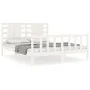 Estructura de cama matrimonio con cabecero madera maciza blanco de , Camas y somieres - Ref: Foro24-3192822, Precio: 156,74 €...