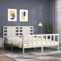 Double bed frame with white solid wood headboard by , Beds and slatted bases - Ref: Foro24-3192822, Price: 158,78 €, Discount: %