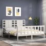 Estructura de cama matrimonio con cabecero madera maciza blanco de , Camas y somieres - Ref: Foro24-3192822, Precio: 156,74 €...