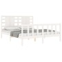 Double bed frame with white solid wood headboard by , Beds and slatted bases - Ref: Foro24-3192822, Price: 158,78 €, Discount: %