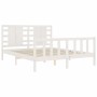 Double bed frame with white solid wood headboard by , Beds and slatted bases - Ref: Foro24-3192822, Price: 158,78 €, Discount: %