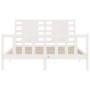 Double bed frame with white solid wood headboard by , Beds and slatted bases - Ref: Foro24-3192822, Price: 158,78 €, Discount: %