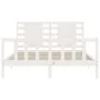 Estructura de cama matrimonio con cabecero madera maciza blanco de , Camas y somieres - Ref: Foro24-3192822, Precio: 156,74 €...