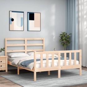 Double bed frame with solid wood headboard by , Beds and slatted bases - Ref: Foro24-3191881, Price: 128,90 €, Discount: %