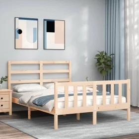 Double bed frame with solid wood headboard by , Beds and slatted bases - Ref: Foro24-3191881, Price: 135,06 €, Discount: %