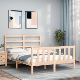 Estructura de cama de matrimonio con cabecero madera maciza