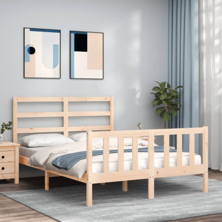 Double bed frame with solid wood headboard by , Beds and slatted bases - Ref: Foro24-3191881, Price: 128,90 €, Discount: %