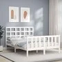 Double bed frame with white solid wood headboard by , Beds and slatted bases - Ref: Foro24-3192077, Price: 156,30 €, Discount: %