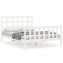 Double bed frame with white solid wood headboard by , Beds and slatted bases - Ref: Foro24-3192077, Price: 151,52 €, Discount: %