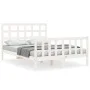 Double bed frame with white solid wood headboard by , Beds and slatted bases - Ref: Foro24-3192077, Price: 156,30 €, Discount: %