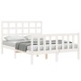 Double bed frame with white solid wood headboard by , Beds and slatted bases - Ref: Foro24-3192077, Price: 151,52 €, Discount: %