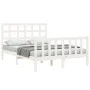 Double bed frame with white solid wood headboard by , Beds and slatted bases - Ref: Foro24-3192077, Price: 156,30 €, Discount: %