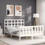 Double bed frame with white solid wood headboard by , Beds and slatted bases - Ref: Foro24-3192077, Price: 156,30 €, Discount: %