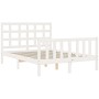Double bed frame with white solid wood headboard by , Beds and slatted bases - Ref: Foro24-3192077, Price: 151,52 €, Discount: %