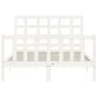 Double bed frame with white solid wood headboard by , Beds and slatted bases - Ref: Foro24-3192077, Price: 156,30 €, Discount: %