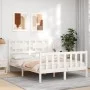 Double bed frame with white solid wood headboard by , Beds and slatted bases - Ref: Foro24-3192532, Price: 168,70 €, Discount: %