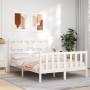 Estructura cama de matrimonio con cabecero madera maciza blanco de , Camas y somieres - Ref: Foro24-3192532, Precio: 163,28 €...