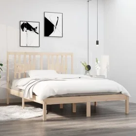 Solid wood double bed frame 135x190 cm by , Beds and slatted bases - Ref: Foro24-3104038, Price: 129,81 €, Discount: %
