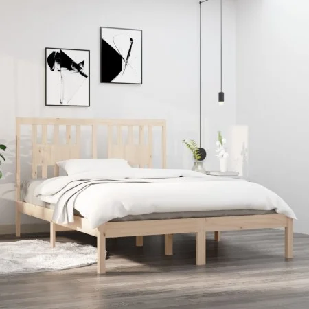 Estructura de cama de matrimonio madera maciza 135x190 cm de , Camas y somieres - Ref: Foro24-3104038, Precio: 129,81 €, Desc...