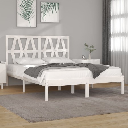 Massives Bettgestell aus weißem Kiefernholz, 150 x 200 cm von , Betten und Lattenroste - Ref: Foro24-3104004, Preis: 150,15 €...