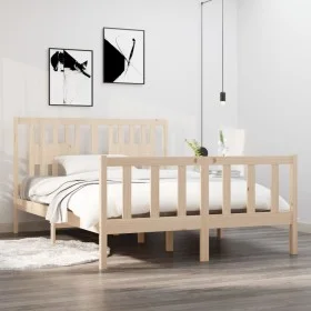 Solid wood double bed frame 135x190 cm by , Beds and slatted bases - Ref: Foro24-3104103, Price: 145,54 €, Discount: %