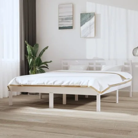 Weißes Massivholzbettgestell King Size 150x200 cm von , Betten und Lattenroste - Ref: Foro24-3104224, Preis: 146,42 €, Rabatt: %