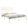 Weißer Massivholzbettrahmen 135x190 cm von , Betten und Lattenroste - Ref: Foro24-3105641, Preis: 150,60 €, Rabatt: %