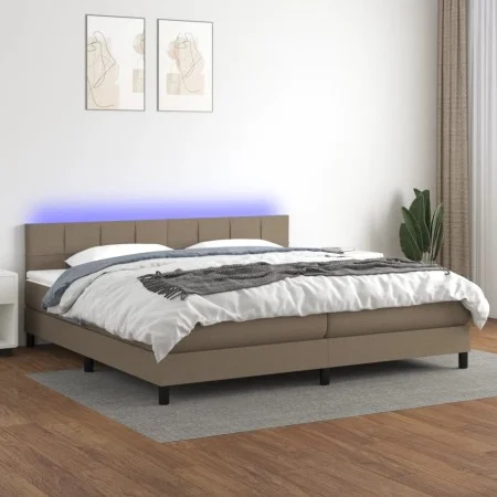 Box spring bed with mattress and LED lights taupe gray fabric 200x200 cm by , Beds and slatted bases - Ref: Foro24-3133185, P...