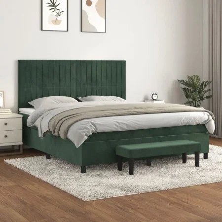 Box spring bed with dark green velvet mattress 180x200 cm by , Beds and slatted bases - Ref: Foro24-3137980, Price: 687,07 €,...