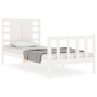 Single bed frame with white solid wood headboard by , Beds and slatted bases - Ref: Foro24-3192777, Price: 111,73 €, Discount: %