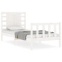 Single bed frame with white solid wood headboard by , Beds and slatted bases - Ref: Foro24-3192777, Price: 111,73 €, Discount: %
