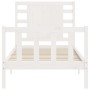 Single bed frame with white solid wood headboard by , Beds and slatted bases - Ref: Foro24-3192777, Price: 111,73 €, Discount: %