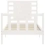 Single bed frame with white solid wood headboard by , Beds and slatted bases - Ref: Foro24-3192777, Price: 113,56 €, Discount: %