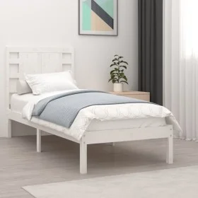 White single solid wood bed frame 75x190 cm by , Beds and slatted bases - Ref: Foro24-3104179, Price: 98,26 €, Discount: %