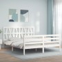 Estructura de cama matrimonio con cabecero madera maciza blanco de , Camas y somieres - Ref: Foro24-3194382, Precio: 161,16 €...