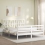 Estructura de cama matrimonio con cabecero madera maciza blanco de , Camas y somieres - Ref: Foro24-3194382, Precio: 161,16 €...
