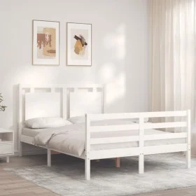 Double bed frame with white solid wood headboard by , Beds and slatted bases - Ref: Foro24-3194027, Price: 167,92 €, Discount: %